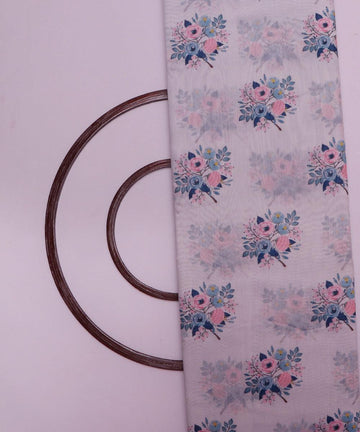 white and blue floral print chanderi fabric b124 5908